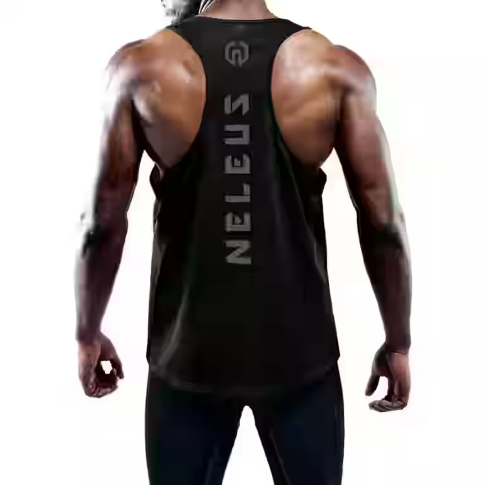 NELEUS LOGO Jet Black Muscle Mesh Tank Top Gym Workout Size Medium